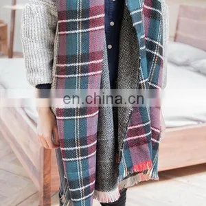 Plaid Cross Mixed Colors Women Winter Warmers Accessaries Woolen Scarves Shawls Women Fashion Scarves thumbnail-5