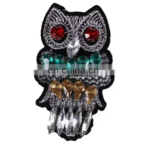 2017 Handmade Beaded Rhinestone Owl Patches Applique For Brooch Clothing thumbnail-1