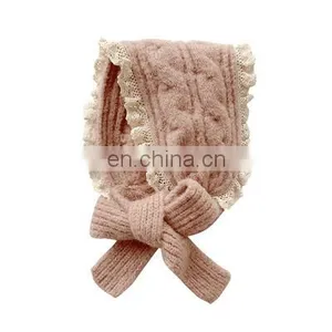 Autumn and Winter New Girls Long Scarf Cute Twist Knitted Lace Children's Hairband Warm Wool Hat thumbnail-4