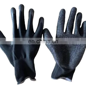 13 Gauge Black Nylon Crinkle Latex Palm Black Gloves For Metal Fabrication thumbnail-3