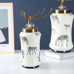 Chinese New Style Creative Household Decoration Modern Animal Painting Ceramic Flower Storage Vase As Table Lidded Jar thumbnail-5
