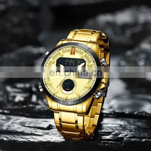 CURREN 8384 Men's Digital Watches Fashion Sport Stainless Steel Chronograph Luminous LED Gold Watch thumbnail-5