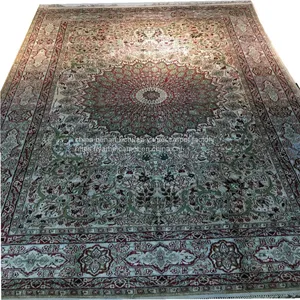5x8ft Green Color Fine Quality Handmade Silk Persian Carpet for Home Decor thumbnail-1