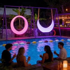 Outdoor Garden Patio Furniture Decoration 16 Colors Change Rechargeable Luminous Led Seesaw Led Illuminated Outdoor Swing Chair thumbnail-2