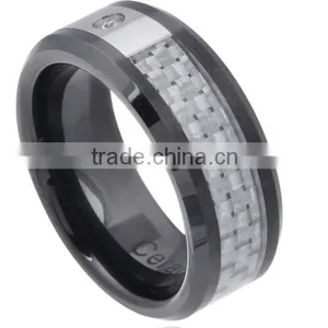 Men's Ceramic Cubic Zirconia Carbon Inlay Band (8 Mm) thumbnail-1