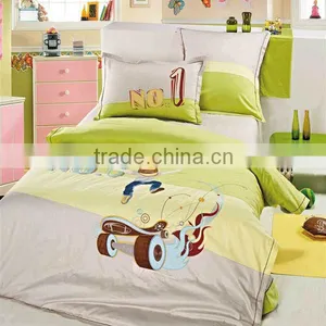 Embroider Boy Bedding Cotton Child Duvet Cover Bed Set 205TC In Green Color thumbnail-1