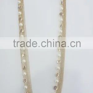 FASHION MULTI ROW CHAIN GLASS PEARL BEADED NECKLACE EARRING SET thumbnail-1