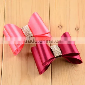 7cm Rhinestone Hair Bow, Satin Fabric Bowknot Flower, Diamond Silk Ribbon Bow Tie thumbnail-2