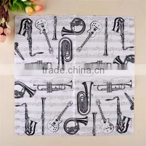 20pieces 33*33cm 100% Virgin Wood Pulp 100% Eco-friendly White&Black Musical Instruments Printed Paper Napkins thumbnail-2