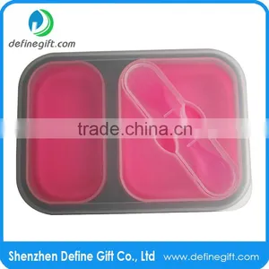 BPA Free Eco Pink or Blue Folding Silicone Compartment Lunch Box thumbnail-4