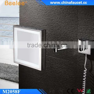 Chrome Brass Square Mirror Modern LED Adjustable Smart Mirror in Wall thumbnail-1