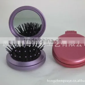 Colorful Round Foldable Hair Brush With Mirror thumbnail-2
