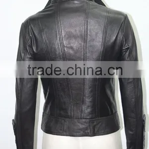 Ladies Short Black 4110 Fitted Waist Length Soft Napa Lambskin Leather Jacket thumbnail-3