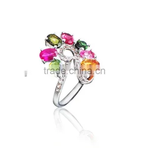 New Arrival Ladies' Gift 925 Stering Sliver Natural Tourmaline Rings thumbnail-1