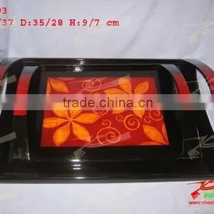 Curved Handle Lacquer Set of Two Trays thumbnail-1
