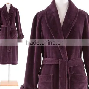 100% Polyester Purple Coral Fleece Microfiber Bathrobe for Wholesale thumbnail-2