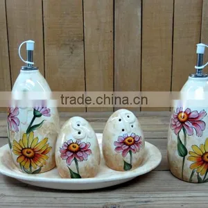 Wholesale Handpaint Daisy Ceramic Table Full Condiment Cruet Set thumbnail-1