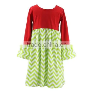 Long Sleeves Todder Girl Red White Dress Chevron Skirt Dress Baby Girl Wholesale Children Clothing Christmas Boutique Dress thumbnail-5