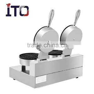 ITO-WM02 220V Table Counter Top Dual Round Head Stainless Steel Automatic Electric Commercial Waffle Baker for Sale thumbnail-3