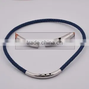 Fashion Stainless Steel Magnetic Brown Leather Necklace thumbnail-5