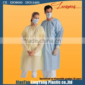 Yellow Waterproof Non-woven Hospital Disposable PP+PE Isolation Gown thumbnail-1
