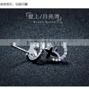 925 Sterling Silver Black Letter x Ear Studs With White Zircon and Ring Design thumbnail-3