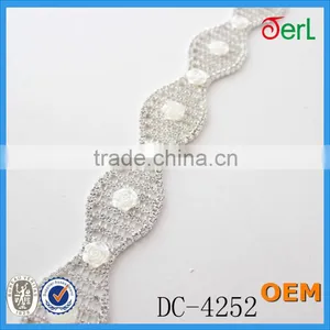 Fashion Clear Rhinestone Silver Pearl Chain Bridal Costume Applique Trims thumbnail-2