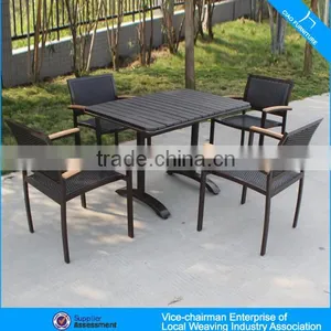 Foshan Outdoor Furniture Garden Rattan Table and Chair With Plastic Wood thumbnail-1