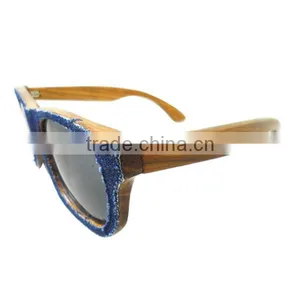 Denim + Wooden Frame Sunglasses Hot Selling Wooden Eye Glasses Special Design Sunglasses thumbnail-3