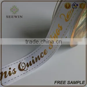 Double Sided Silk Sheer Grosgrain Gold Printed Logo Size Satin Ribbon Bow thumbnail-2