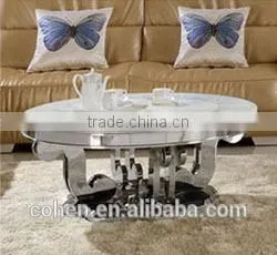 Foshan Modern Stainless Steel Round Shape Coffee/center Table Set With Marble Top thumbnail-1
