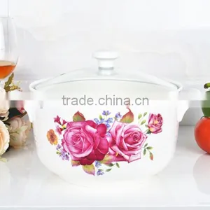 8" Ceramic Cookware Pot Safe for Microwave With Glass Lid thumbnail-3