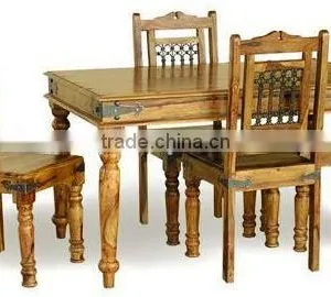 Indian Traditional Wooden Dining Table With Four Chairs thumbnail-1