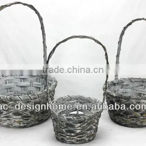 S/3 BLACK WASH ROUND BAMBOO CHIP BASKET W/HANDLE thumbnail-1