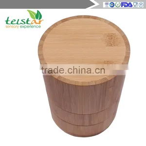 Bamboo 3-Tiered Seasoning Spice Salt Storage Box With Removable Rotating Magnetic Lid thumbnail-4