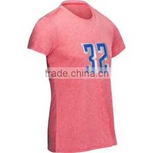 Basketball-Jersey-Design-2017 Women V Neck Short Sleeves Lightweight Soft Fabric 150g Cotton Spandex Basketball T-shirt thumbnail-1
