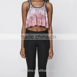 2016 Fashion Flowy Fabric Overlay Yoga Sport Bra HST8047 thumbnail-3