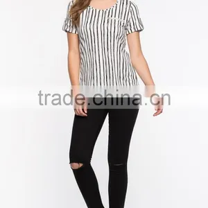 Best Selling High Quality Ladies Vertical Stripe t Shirt thumbnail-4