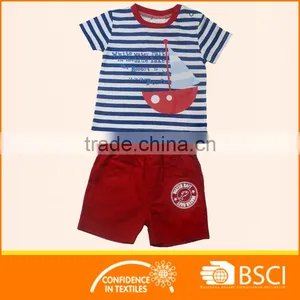 Baby Boy Summer Navy Stripe T Shirt& Red Short Clothing Set thumbnail-1