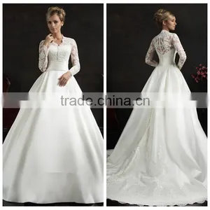 Puff Simples Long Sleeve Ball Gown Muslim White Wedding Dress thumbnail-1