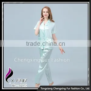 CXTZ01 Wholesale Cheap Ladies Silk Pajamas Home Wear With Pockets thumbnail-2