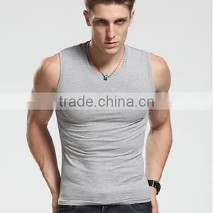 2016 Men's Wide Shoulder 100% Cotton Vest Sleeveless Fitness Elastic Tank Top Male Vest Factory Sale thumbnail-1