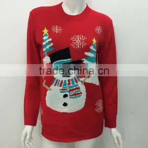 Stock Women Christmas Longline Crewneck Red Knitwear Sweatshirt Knitted Top Long Sleeve Wholesale Bulk thumbnail-2