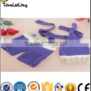 Tinaluling Baby Newborn Photography Props Crochet Baby Beanie Hat With Suspender Pant Knitted Costume Outfit thumbnail-3