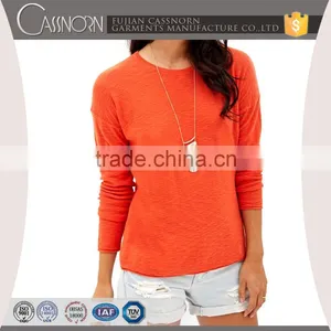 Simple Soft Slub 100% Cotton Round Neck Female Pullover Sweater thumbnail-1