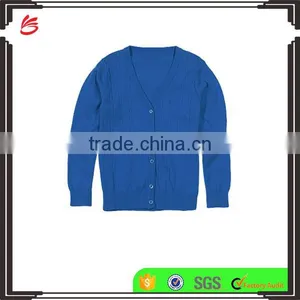 Latest! High Quality Bright Blue Button Through V-Neck Girls Long Sweater With Ribbed Trim thumbnail-1