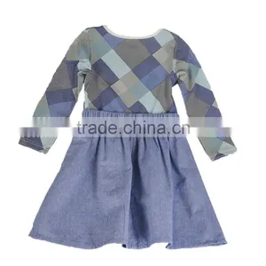 OEM Winter Printed Round Neck Soft Denim Cotton Frocks Design Girl Dress thumbnail-2