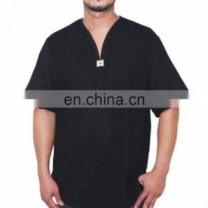 Men's V-Neck T-Shirt 100% Cotton Thai Hippie Shirt Beach Yoga Top thumbnail-3