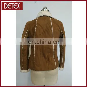 Brown Ladies Winter Short Suede Fleece Jacket thumbnail-3