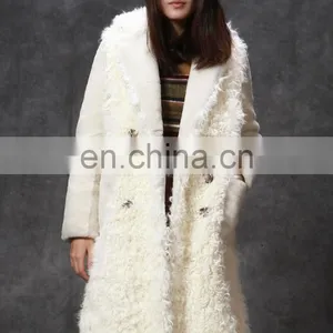 Merino Sheep Shearling Fur Coat With Lamb Fur Patchwork Style for Women thumbnail-2